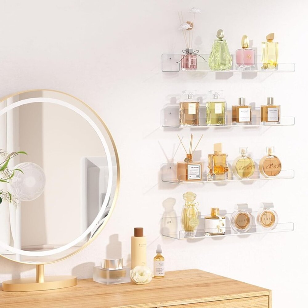 NEW 4 Pack Acrylic Shelves for Wall Storage, 15" Floating Bookshelves - Picture 1 of 8